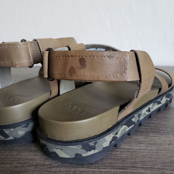 Sorel Roaming Criss Cross Leather Sandals Sage Camo Green Size 9 Sporty Strappy - Picture 5 of 13